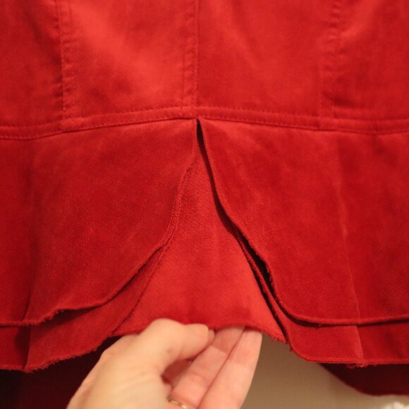 Cass Vibrant Red Velvet Jacket Size Petite Large Hook & Eye Front Closure - Picture 9 of 16